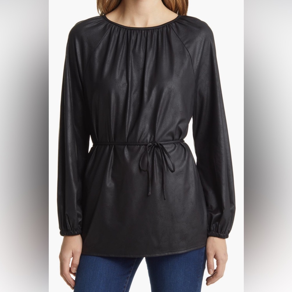 Halogen Black Faux Leather Tunic small